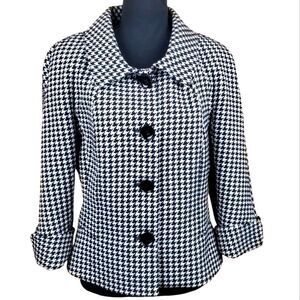 BASLER Black & White Houndstooth Pattern Button Front Blazer Size EU36